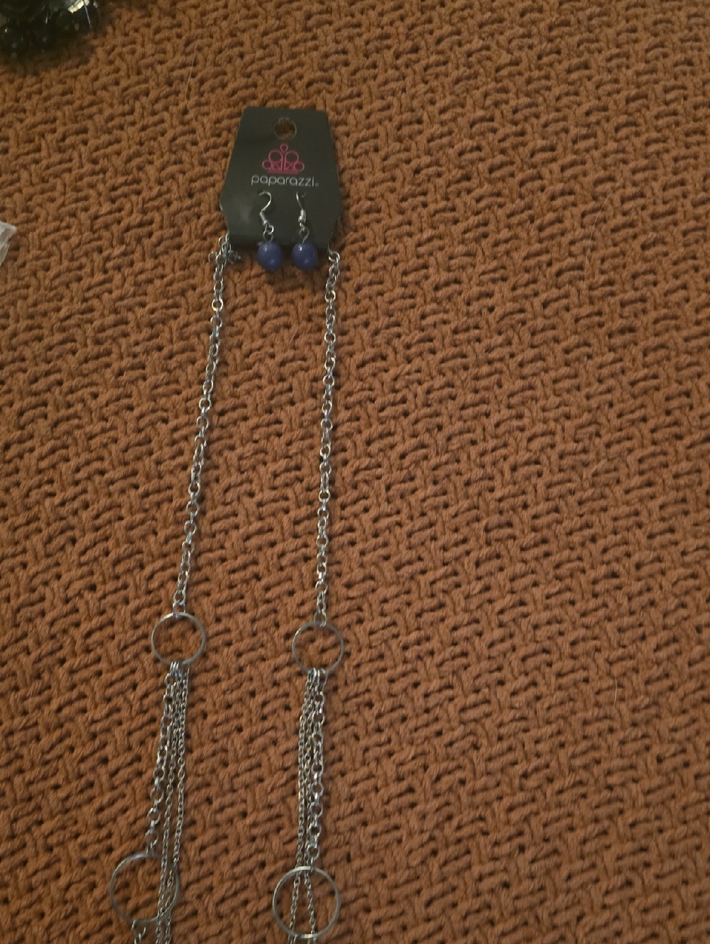 paparazzi Blue Bead Drop Earrings with Silver-Tone Layered Chain Necklace